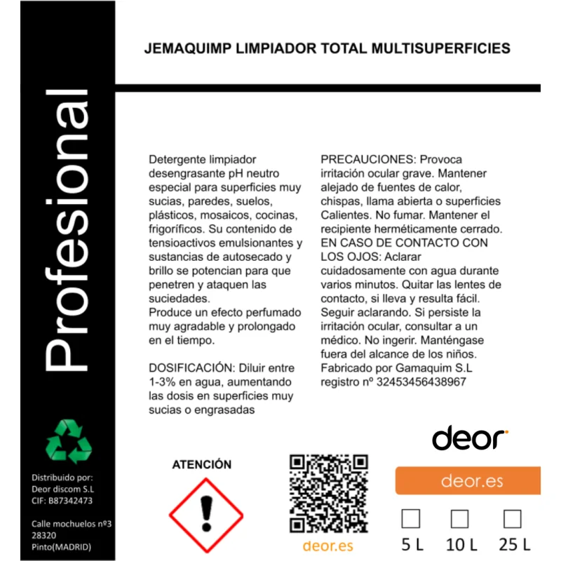 Limpiador Higienizante Multisuperficies 5L