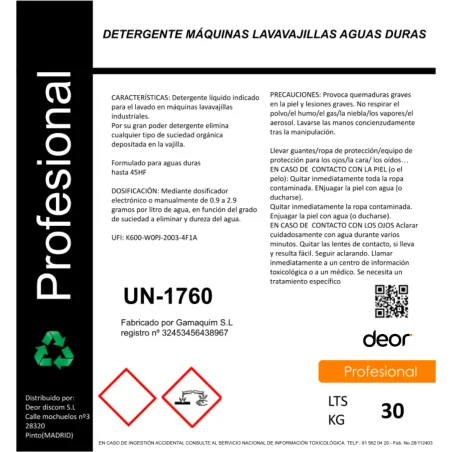 Detergente Máquina Aguas Duras 30kg