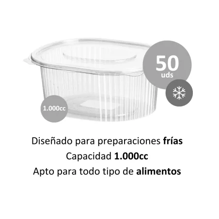 Envase Bisagra Pet Ovalado 1.000cc 50uds