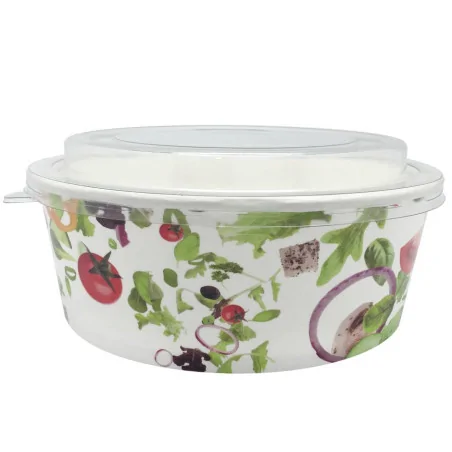 Ensaladera de Cartón+Tapa Pet 1200CC 25 Uds